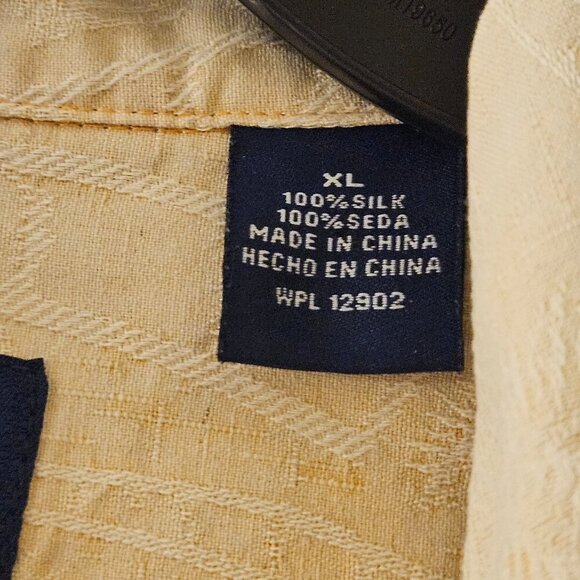 Carribean Joe Resort silk short sleeve beige palm tree print Button Up Shirt XL - Picture 11 of 11